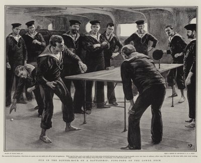 Sjov i middagstimen på et slagskib, bordtennis på underdækket af Frank Dadd